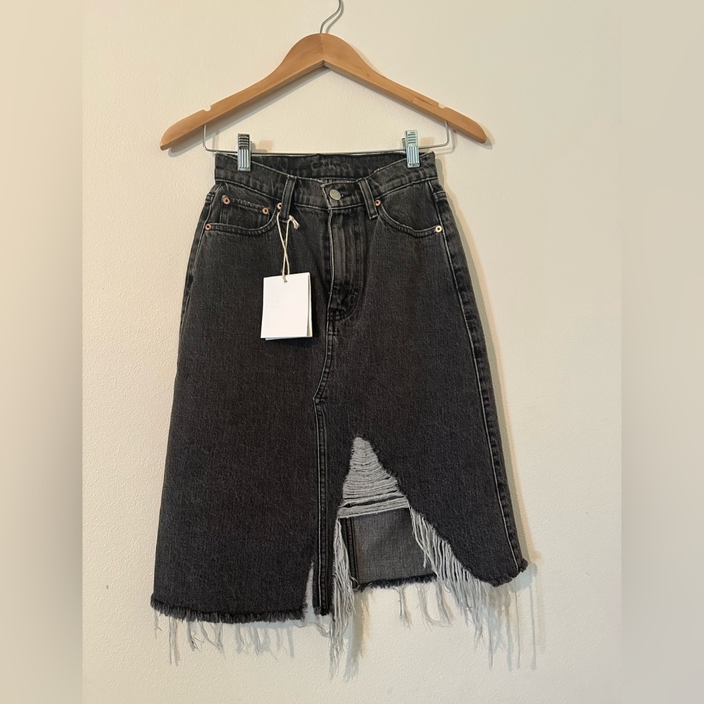 Etica Black Distressed Midi Skirt